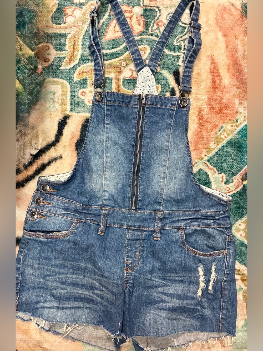 Dollhouse Size 11 Distressed Denim Corset Shortalls Zip Front Overall Shorts Y2K